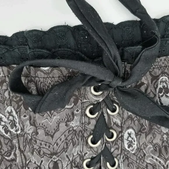 Tripp NYC Shirt Womens Medium Purple Black Tank Corset Skull Brocade - Picture 9 of 13